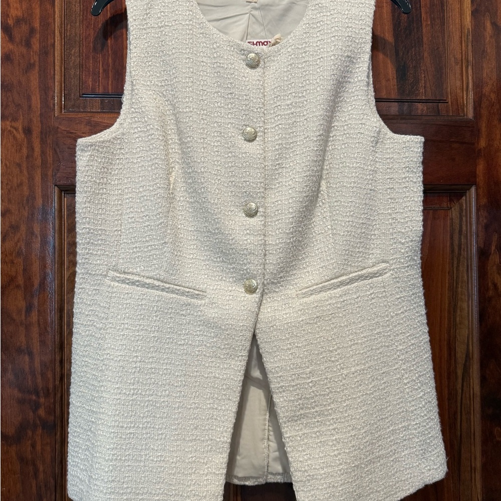 NWT| Marled Tweed Boucle Pale Gold Button Vest